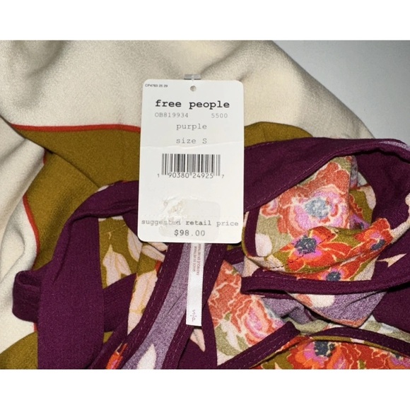 Free People "Beat of My Heart" tan ivory floral boho cutout tunic top dress S - Picture 5 of 6